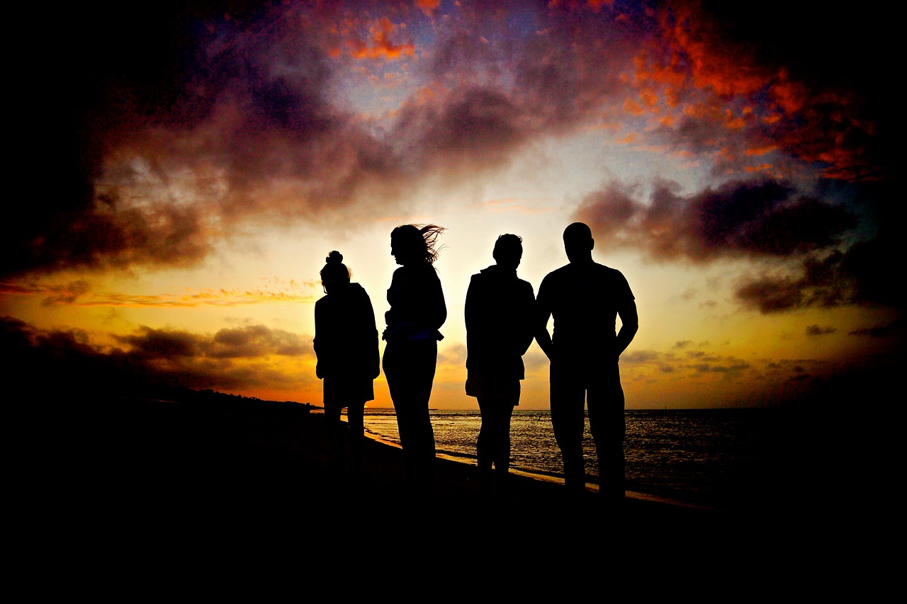 sunset family silhouette