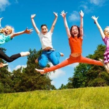 Happy active children jumping