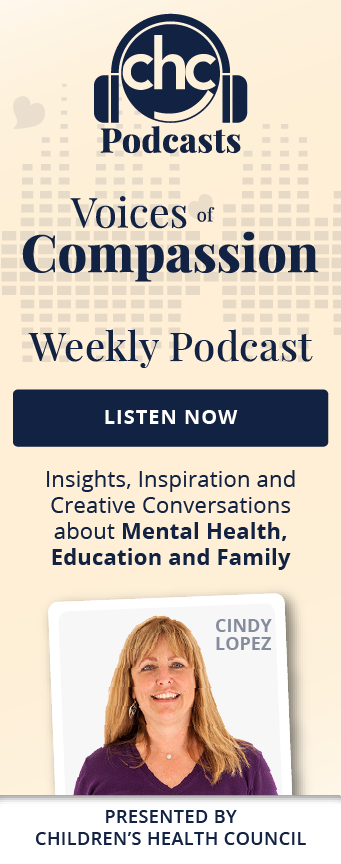 CHC Podcasts. Voices of Compassion. Weekly Podcast. Listen Now. Insights, inspiration and creative conversations about mental health, education and family. With Cindy Lopez. Presented by Children's Health Council.